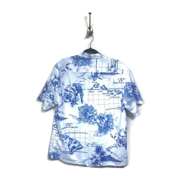 Vintage Howie Hawaiian Shirt White Blue XL - Picture 3 of 4